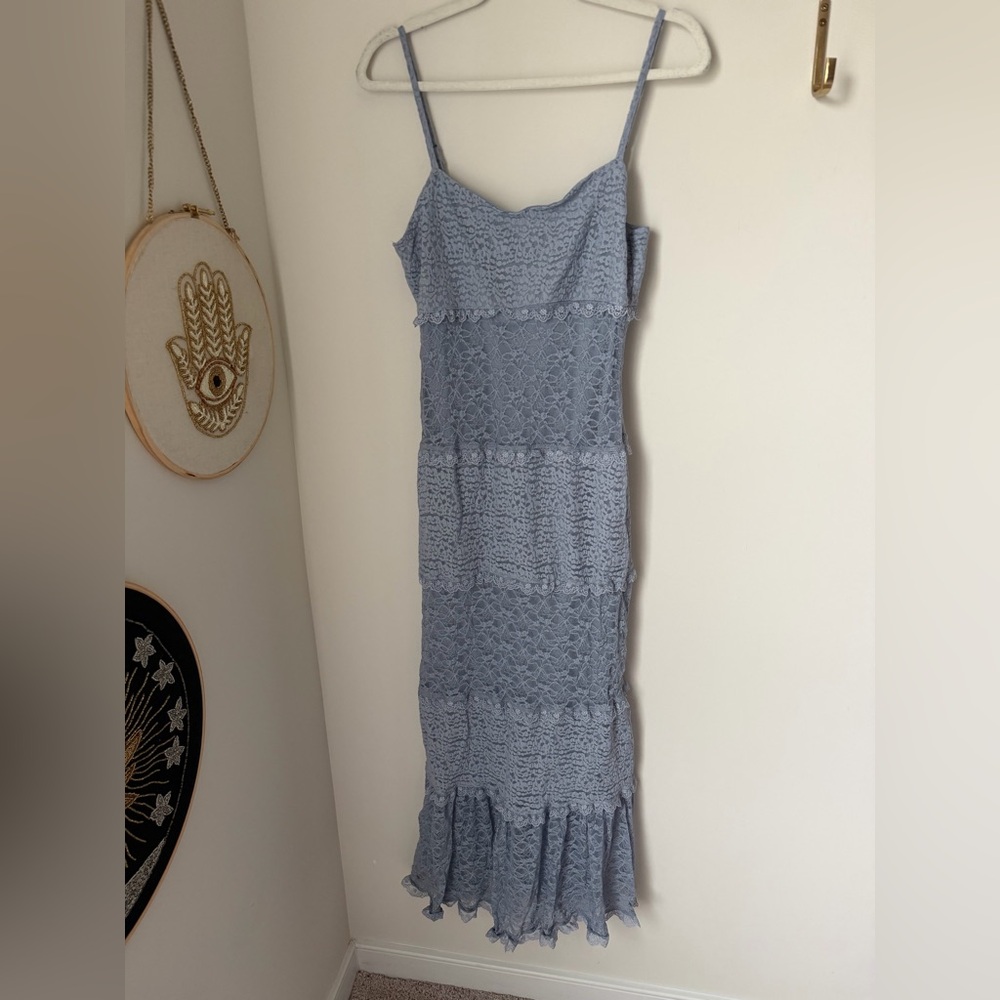 Blue Lace spaghetti strap Maxi slip Dress